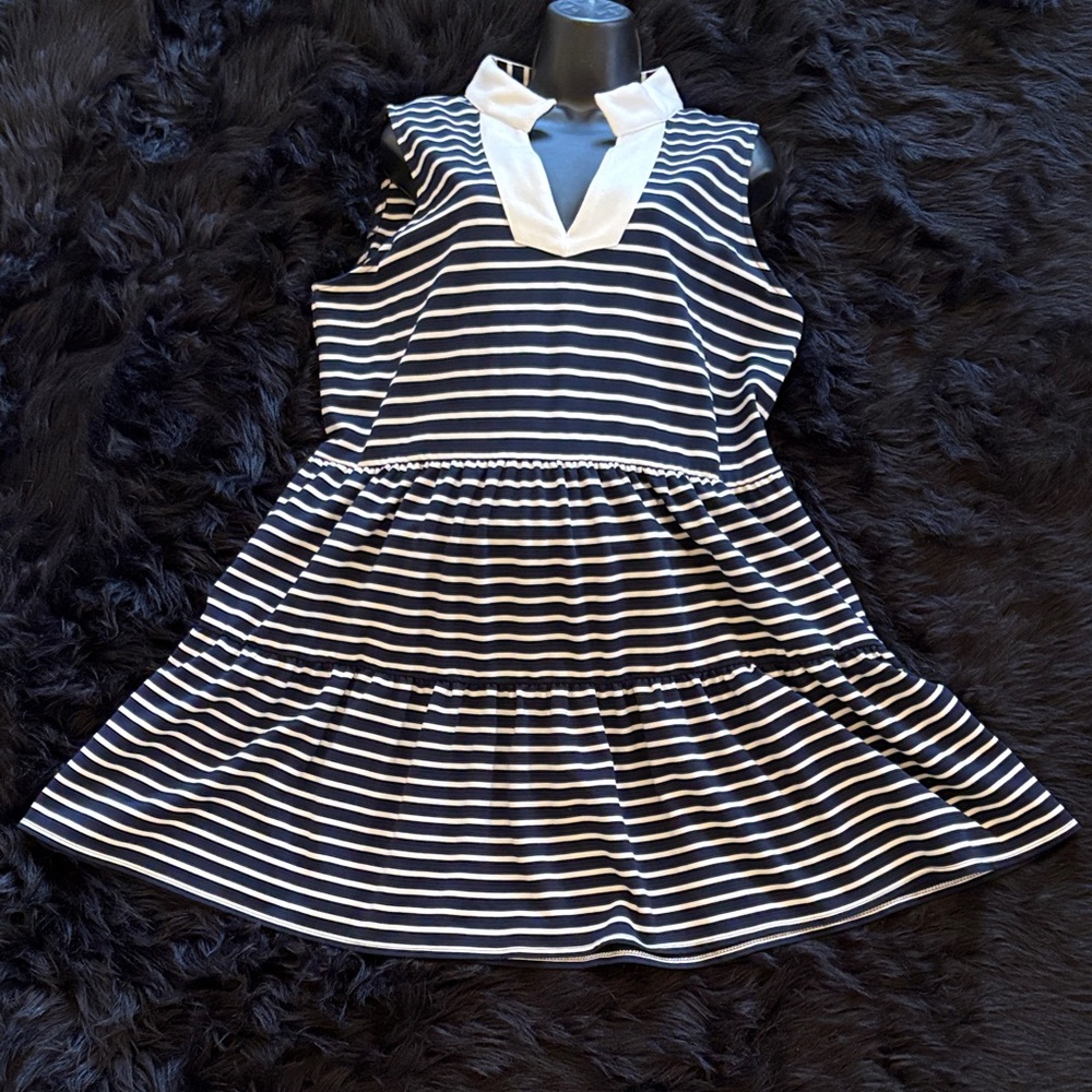 Navy and White Striped Collar Dress